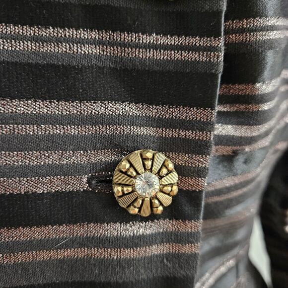 Bibbo Blazer Black Silver Metallic Striped Button Front Asymmetric Hem Jacket 8 - Picture 7 of 13